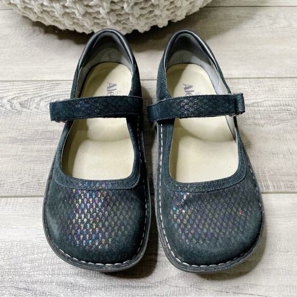Alegria Belle Iridescent Leather Comfort Orthotic Mary Jane Metal Rain Size 38 - Picture 1 of 9
